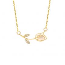 Tulip Choker Necklace for Women, Pave Flower Pendant, Stainless Steel Chain, Best Friend Sister Gift