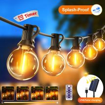 Stringa solare G40 LED bianco caldo con telecomando e 8 modalità lampeggianti - Luminosità regolabile, resistente alle intemperie per Ga