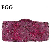 Boutique de fgg elegante Frauen Fuchsia Blume Abend Min audiere Geldbörse Party Kristall Clutch Tasche Hochzeit Braut Strass Handtasche