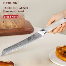 F.YOUNG 8,5" gezahntes Brotmesser, scharfe Kante, Küchen-Kuchenmesser, Chef, Schneiden von Brot, Toast, Baguette-Werkzeuge, ergonomischer Harzgriff
