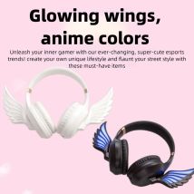 Creative Anime Style Angel Wings Bluetooth Wireless Headphone HIFI Long Battery Life LED Lighting Headsets For Esport Music Live