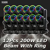 12Pcs/lot 200W LED With Ring Beam Spot Moving Head Light With 18 Rotating Prism Rainbow Effect DMX Disco Party CLub Stage Lights