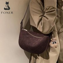 FOXER 2026 Neuerscheinung Damen Gesteppte Halbmondtasche Stoff Schultertasche mit Niedlichem Anhänger