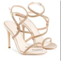 Kristall Seil Riemchen Gold Heels High Heel Sandalen Frauen Verziert Stiletto Mit Hohen Absätzen Party Schuhe