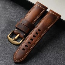 Handgefertigtes Oberschicht-Rindslederarmband, 20 mm, 22 mm, 24 mm, kompatibel mit Bronzeuhr, Verschluss aus reinem Kupfer, Vintage-Herrenuhrenkette