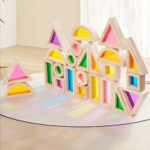 Kids Rainbow Wooden Acrylic Blocks, Shape Learning Creative Toys, Transparent Light-Up Toys and gifts