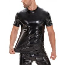 S-5XL Shiny Faux PU Leder Kurzarm Wet Look PVC T Shirt Männer Hip Hop T-shirt Strumpfhosen Sexy Hot Shapers Muscle Bodybuilding Top