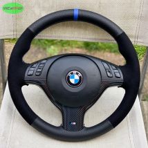 Passen Sie die schwarze perforierte Leder-Lenkradabdeckung mit roten, blauen Streifen und blauen Streifen an. Für BMW M Sport 3 5er E46 E39 M3 M5