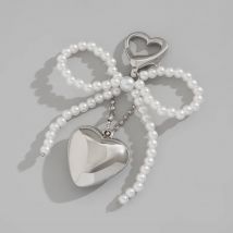 Salircon Trendy Chubby Liebe Herz Anhänger Schlüsselbund Frauen Koreanische Imitation Perle Band Bogen Schlüssel Ring Weiblichen Bagbag Schmuck