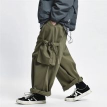 Cargohose mit mehreren Taschen, Herren-Arbeitshose, Safari-Stil, lässige Hose mit weitem Bein, einfarbige Baggy-Hose für Herren