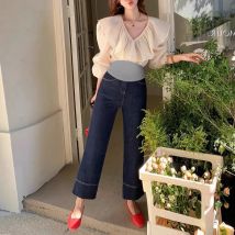 Neue koreanische Mode Hot Item Deep Blue Denim Mutterschaft Stretch abgeschnittene Jeans Sommer Herbst Hosen für Schwangerschaft Frauen