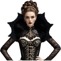 Gothic Vampir Cosplay Mittelalter Schwarz Rot Viktorianischer Kragen Umhang für Frauen Rollenspiel Halloween Karneval Kostüm Umhang Zubehör
