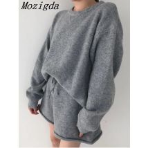 Korean Style Sweater Two 2 Piece Set Women Vintage Autumn Winter Pullover Knitted Tops + Casual Shorts 2 Piece Outfits Female