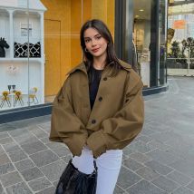 2023 herbst Kurzen Graben Mantel Für Frauen Mode Einreiher Lange Ärmel Abgeschnitten Jacke Dame Vintage Hohe Streetwear Mäntel