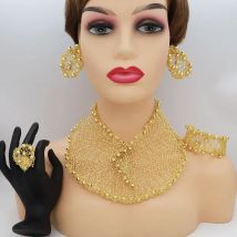 Brasilien Gold Farbe geometrische Ohrringe Halskette Set Mode Frauen Dubai Afrika Luxus Mesh Schmuck Halsreif Großhandel Accessoires