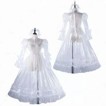 Ausgewähltes weißes transparentes PVC-Kleid für Halloween mit abschließbarer Maid-Cosplay-Anpassung