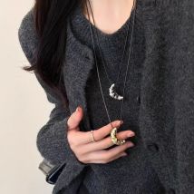 LATS Einfache Kuh Horn Lange Halskette für Frauen Leder Seil Licht Luxus Pullover Kette Mode Schmuck Zubehör Großhandel