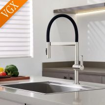 VGX Rubinetto da cucina spazzolato Rubinetti per lavello Rubinetti per spruzzatore a flusso estraibile in gomma Miscelatore da cucina girevole Rubinetto per acqua Gru calda fredda