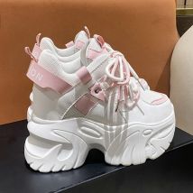 Herbst Sport Papa Schuh High Top Chunky Casual Frau Dicken Boden Mesh Weiße Schuhe 10,5 CM Frauen Plattform Turnschuhe spitze-up