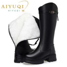 Damen-Schneestiefel aus echtem Leder, 2025, neue natürliche Wolle, isolierte Winterstiefel, Damen, rutschfest, große Größe, hohe Damenstiefel