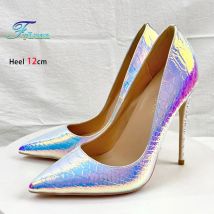Frauen Pumpen Hologramm Laser Spitze Bankett Schuhe Für Damen 8CM 10CM 12CM Mode Schlange Druck farbwechsel Stiletto High Heels