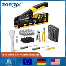 ZoeRax 11 in 1 RJ45 Cat7 Cat6A Kit di strumenti a crimpare, Tester per cavi, Tagliafili, Lame Cat7 Connettori e stivali Fascette per cavi Cacciaviti