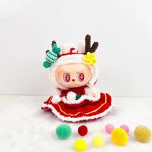 Für 17 cm Labubu-Puppe, Hirsch, Elch, Pullover, Rock, Schal, Mütze, Kleidung, Puppe, Urlaubs-Outfits, Weihnachten, handgefertigtes Häkel-Set