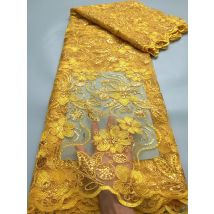 Mode Gelb Afrikanische Spitze Stoff Pailletten Tüll Mesh Stickerei Spitze für Hochzeit Braut Stoffe Hohe Qualität Spitze Kleid F3940