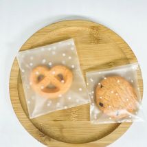 Weiße Punkte, Kekse, Süßigkeitenbeutel, selbstklebende Verpackungsbeutel, Kekse, matt, Party-Geschenk, Dekor, mattierte Kunststoff-Verpackungsbeutel, 100 Stück