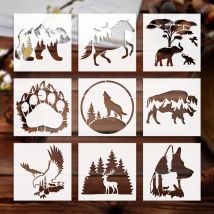Yomdid 9 stücke Wildlife-Serie Doodle-Vorlagen DIY mehrere Muster hohle Schablonen für Papier Holz Leinwand dekorative Vorlagen