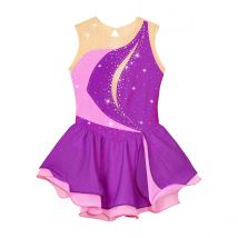 Ärmelloses Eiskunstlaufkleid für Kinder und Mädchen, Strass, durchsichtiges Mesh-Tutu, Trikotkleid, Gymnastik, Tanz, Performance-Kostüm