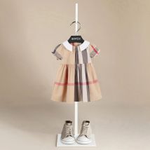 Summer Kids Baby Dress Puff Sleeve Striped Plaid Dress for Girls Short Sleeve A Line Party Dress Girls Clothes Kids Clothes