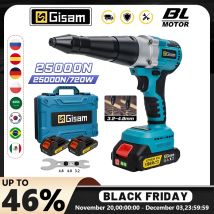 Gisam 25000N Bezszczotkowy Elektryczny Nitownica Akumulatorowa Nitownica do Nakrętek Wiertło Wkładka Automatyczne Narzędzie Nitownicze do Akumulatorów Makita 18V Pin