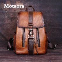Motaora Echt leder Frauen Rucksack Retro 3 Farben solide Reise rucksäcke Vintage Mädchen Schult
