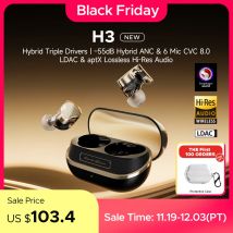 Bezprzewodowe słuchawki douszne SoundPEATS H3 Hybrid 3 Driver Bluetooth 5.4, 55dB Adaptive ANC, LDAC i aptX Lossless Hi-Res Audio, 6 mikrofonów CVC8