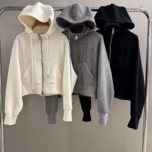 "Cappotto in maglia patchwork con cappuccio - Giacca in misto lana testurizzata, cardigan grosso all'uncinetto, capispalla invernale Boho per donna"