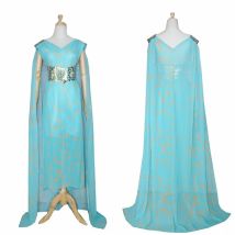 Hot Sale Character Song of Ice and Fire Cosplay The Dragon Mother Blue Dress with Cloak Costume Girl Carnival Party Halloween