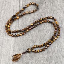 Vintage-Design-Tigerauge-Stein-Halskette, handgefertigt, geknotet, 6 mm, 108 Mala-Perlen, Halsketten, Tropfen-Anhänger, Damen, Herren, Yoga, Schmuck, Geschenke