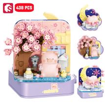 Sembo 438 stücke Sakura Piggy Assemblage Bausteine doppelseitige World Series Modell Ziegel Ornamente Spielzeug für Kinder Mädchen Geschenke