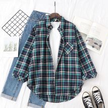 2025 New Fine Loose Casual Women Plaid Shirt Fresh College Style Long Sleeve Blouses & Tops Ladies Flannel Checked Shirt Clothes