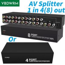 AV Splitte 1 in 8/4 out verbund RCA Audio Video Splitter 4/8 weg 3 RCA Splitter verstärker Verteiler für PS2 DVD Xbox Wii TV