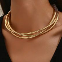 Minar Punk Gedrehte Dreischichtige Schlangenkette Halskette für Damen und Herren Unisex 18K Gold Silber Mischfarben Metall Fischgrätmuster Choker