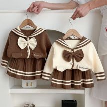 2024 herbst Winter Mädchen Pullover Kleidung Set Streifen Einreiher Gestrickte Mantel + Rock 2 Stücke Anzug Für 2-6Y mädchen Mode Outfit