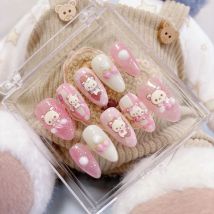 Kawaii Rilakkuma Cartoon Rosa Falsche Nägel Press-on Nägel Druck Erdbeerbär Handgemachte Maniküre Patches Y2k Mädchen Geburtstagsgeschenk