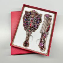 2 teile/satz Vintage Spiegel Und Kamm Set Pfau Blume Dekorative Spiegel Kamm Tragbare Make-Up Spiegel Kamm (strass Farbe Zufällig)