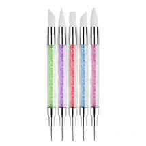 5PCS Silicone Nail Art Tools Set 2-Way Crystal Head Dotting Rhinestone Paint Sculpture Pen Acrylic Tassel Brush Kit for Manicure
