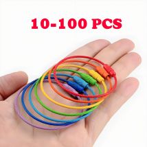 10-100pcs/lot Stainless Steel Colorful Keychain RingsKey Keyring Circle Rope Cable Loop Outdoor Camp Luggage Tag Screw Lock