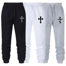Jogginghose mit Kreuzmuster für Herren, christliche sportliche Lauf-Jogginghose, Trainingshose, Herbst und Winter, warme, gemütliche, mit Fleece gefütterte Hose