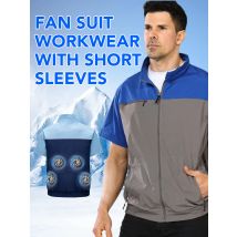 Summer Cooling Short Sleeve Air Conditioning Clothes with 4-hole Fan Men's Anti-heat T-shirt Sun Protection Outdoor Work Clothes