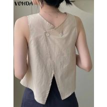 2024 vonda Frauen hemden Sommer ärmel los beide Seiten tragen Tops Mode Knöpfe lässig lose Top Vintage Bluse einfarbig Blusas